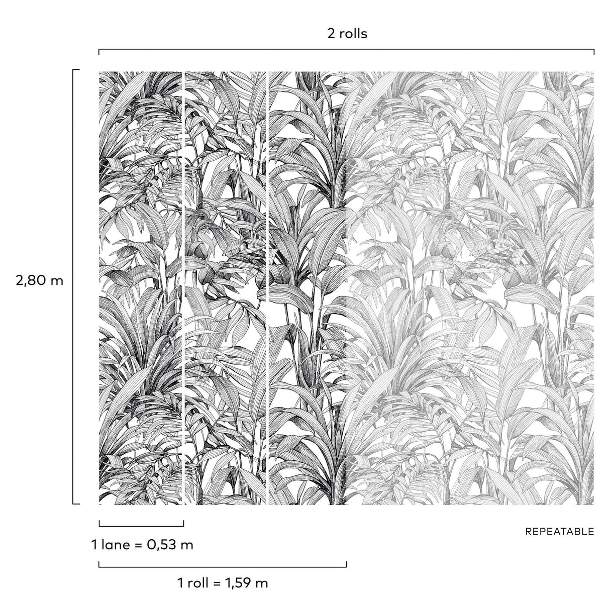 Galerie A58301 Orom II Branched Leaves All-over Black Mural A58301 Black Mural