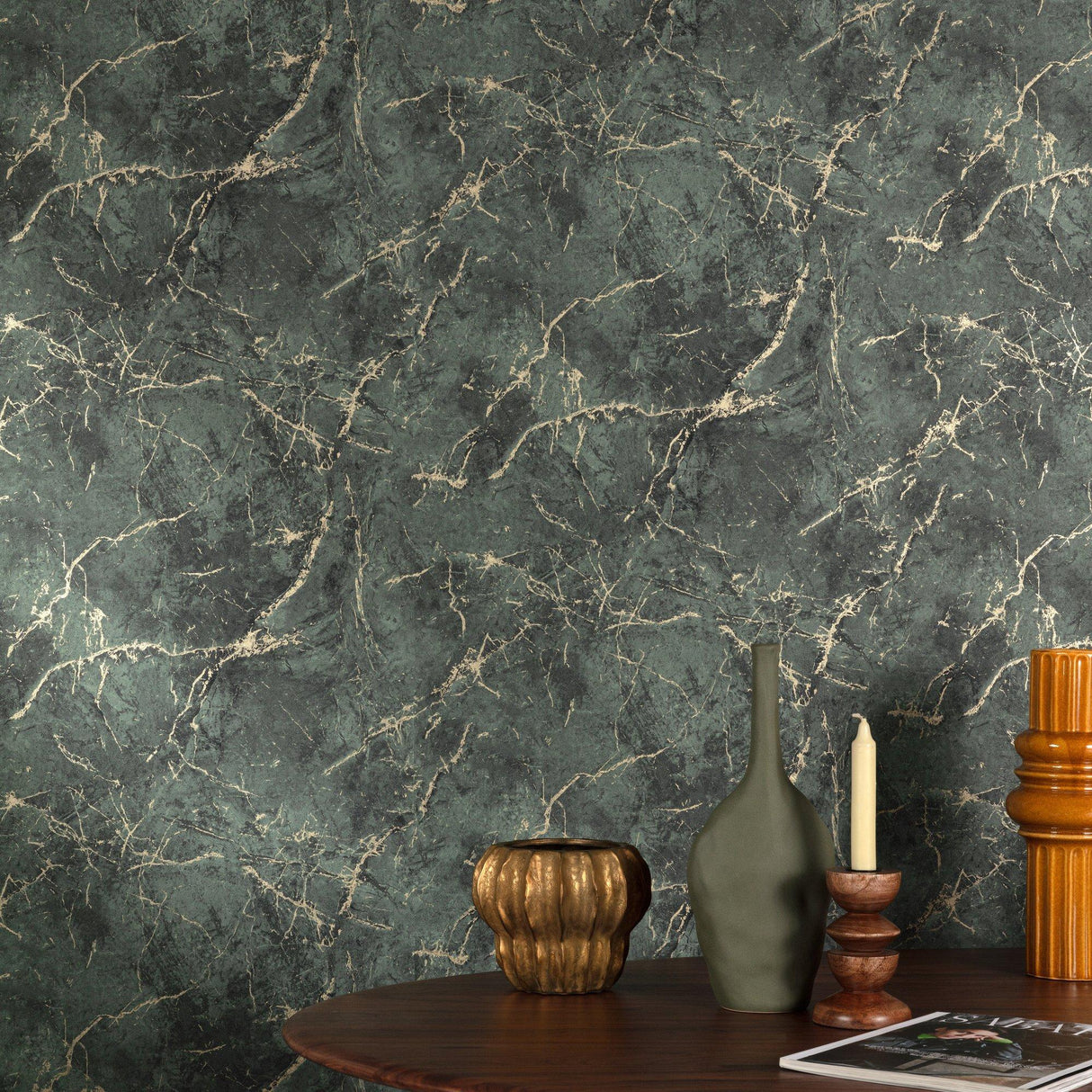 Galerie A78002 Textured Vibes Marble Plain Green Wallpaper A78002 Green Wallpaper