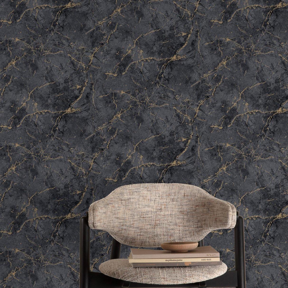 Galerie A78003 Textured Vibes Marble Plain Black Wallpaper A78003 Black Wallpaper