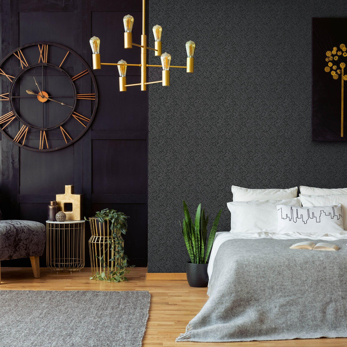 Galerie AI95052 Air Tree Leaf Black Wallpaper AI95052 Black Wallpaper