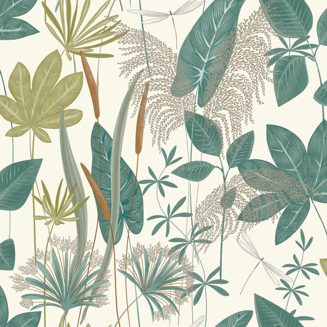 Galerie ARA70702 Arcadia Branched Leaves All-over Green Wallpaper ARA70702 Green Wallpaper