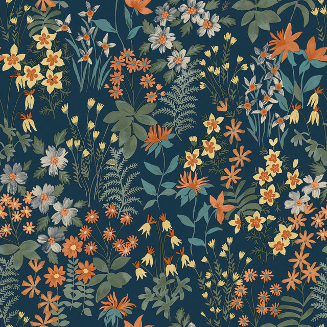 Galerie ARA70903 Arcadia Classical Floral All-over Blue Wallpaper ARA70903 Blue Wallpaper