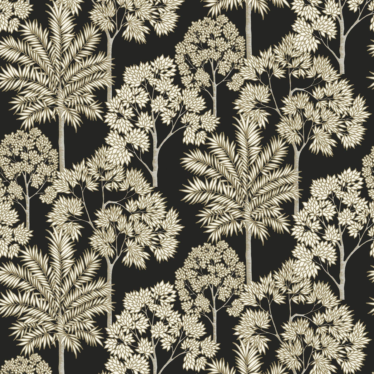 Galerie ARA71302 Arcadia Branched Leaves All-over Black Wallpaper ARA71302 Black Wallpaper