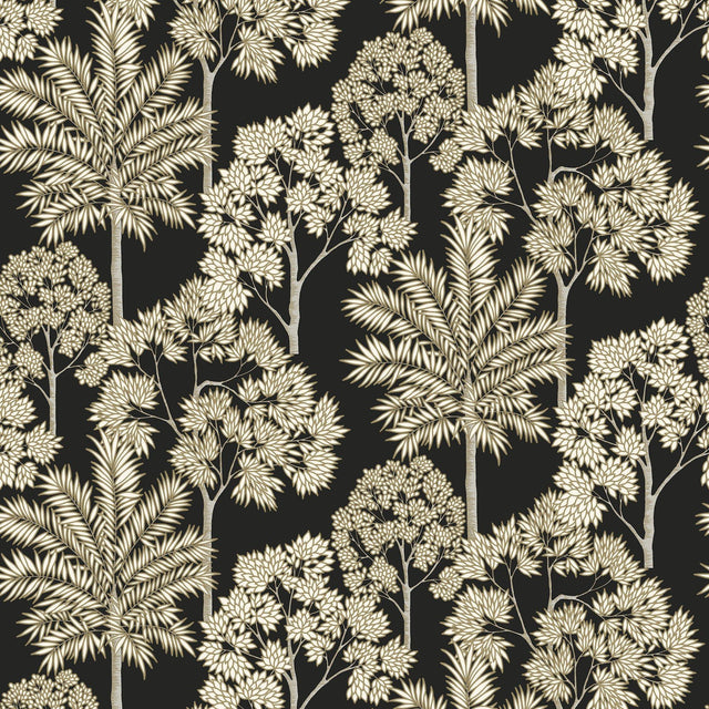Galerie ARA71302 Arcadia Branched Leaves All-over Black Wallpaper ARA71302 Black Wallpaper