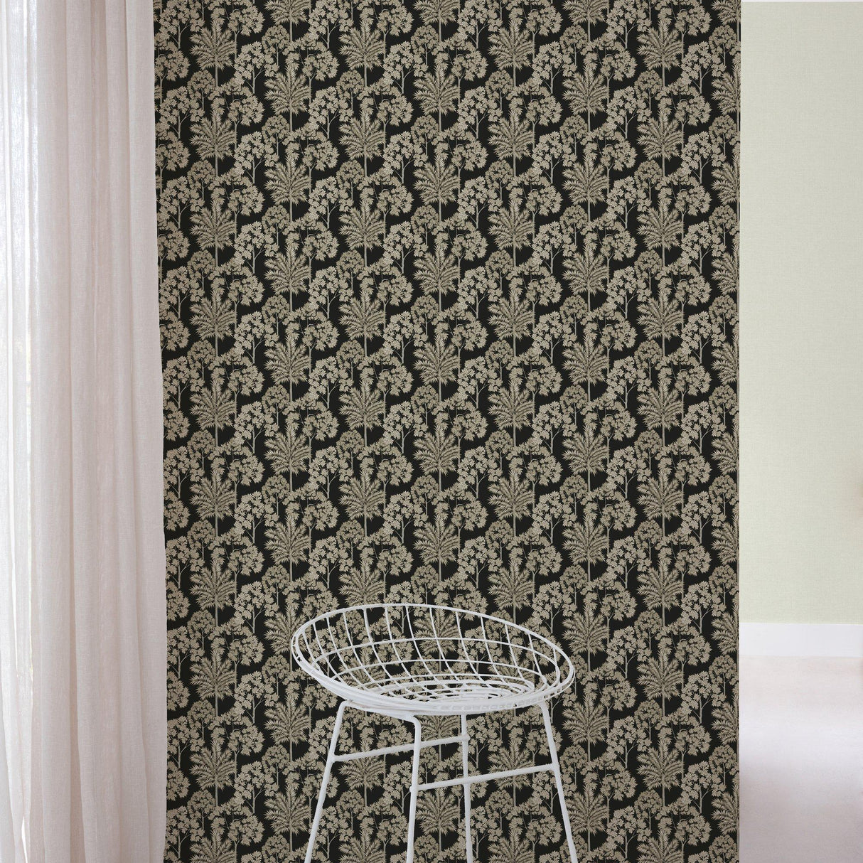 Galerie ARA71302 Arcadia Branched Leaves All-over Black Wallpaper ARA71302 Black Wallpaper