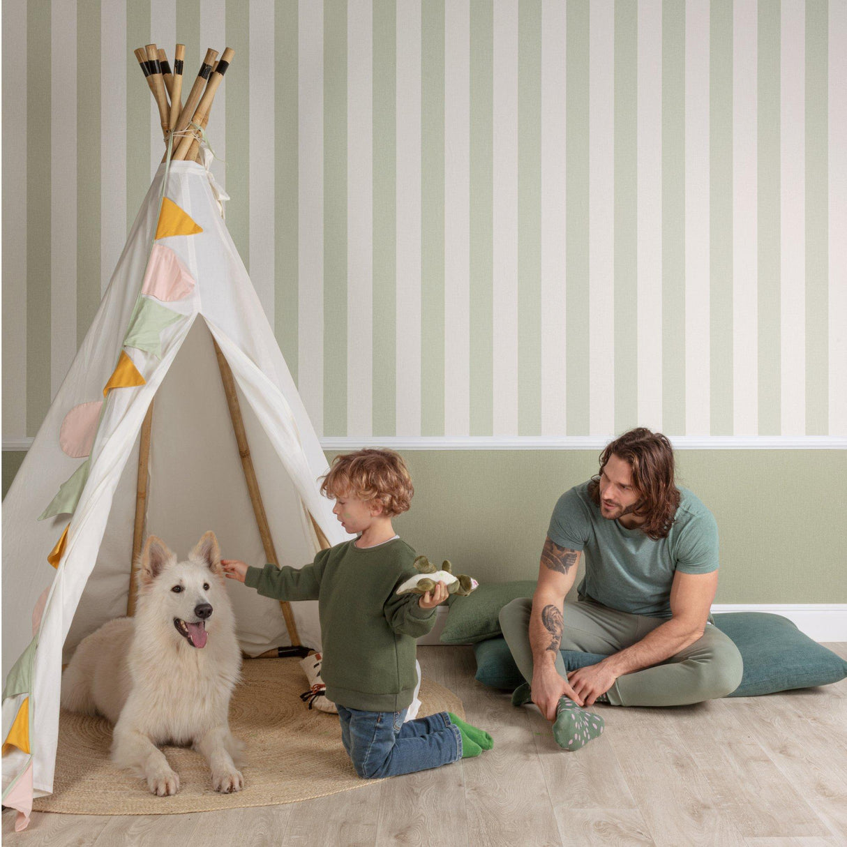 Galerie AT4032 Atmosphere Regular stripes Green Wallpaper AT4032 Green Wallpaper