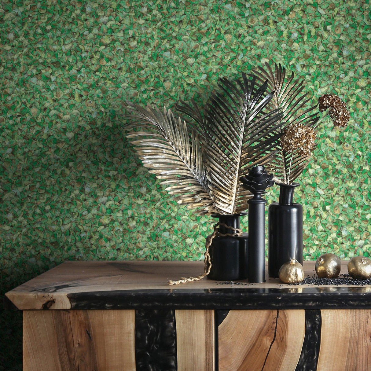 Galerie EN91953 Energy Feathers Green Wallpaper EN91953 Green Wallpaper