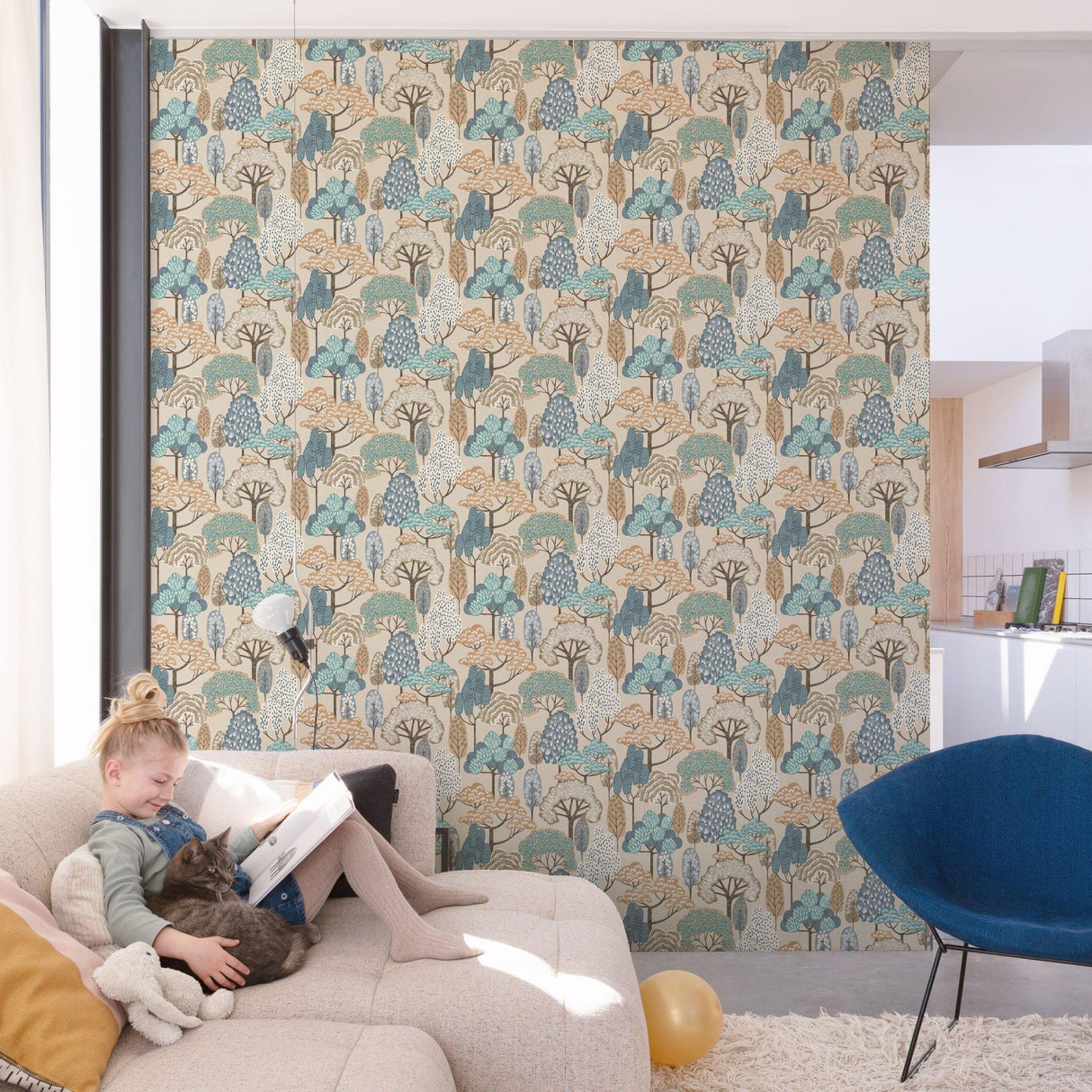 Galerie GDLD2115 Little Dreamers Trees Motive Blue Wallpaper GDLD2115 Blue Wallpaper