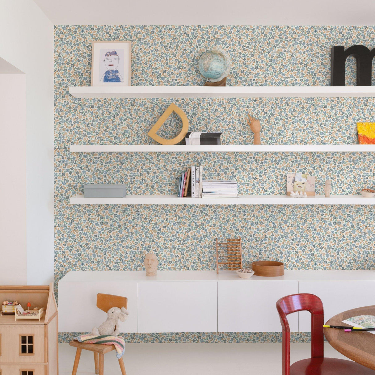 Galerie GDLD3015 Little Dreamers Classical Floral All-over Blue Wallpaper GDLD3015 Blue Wallpaper