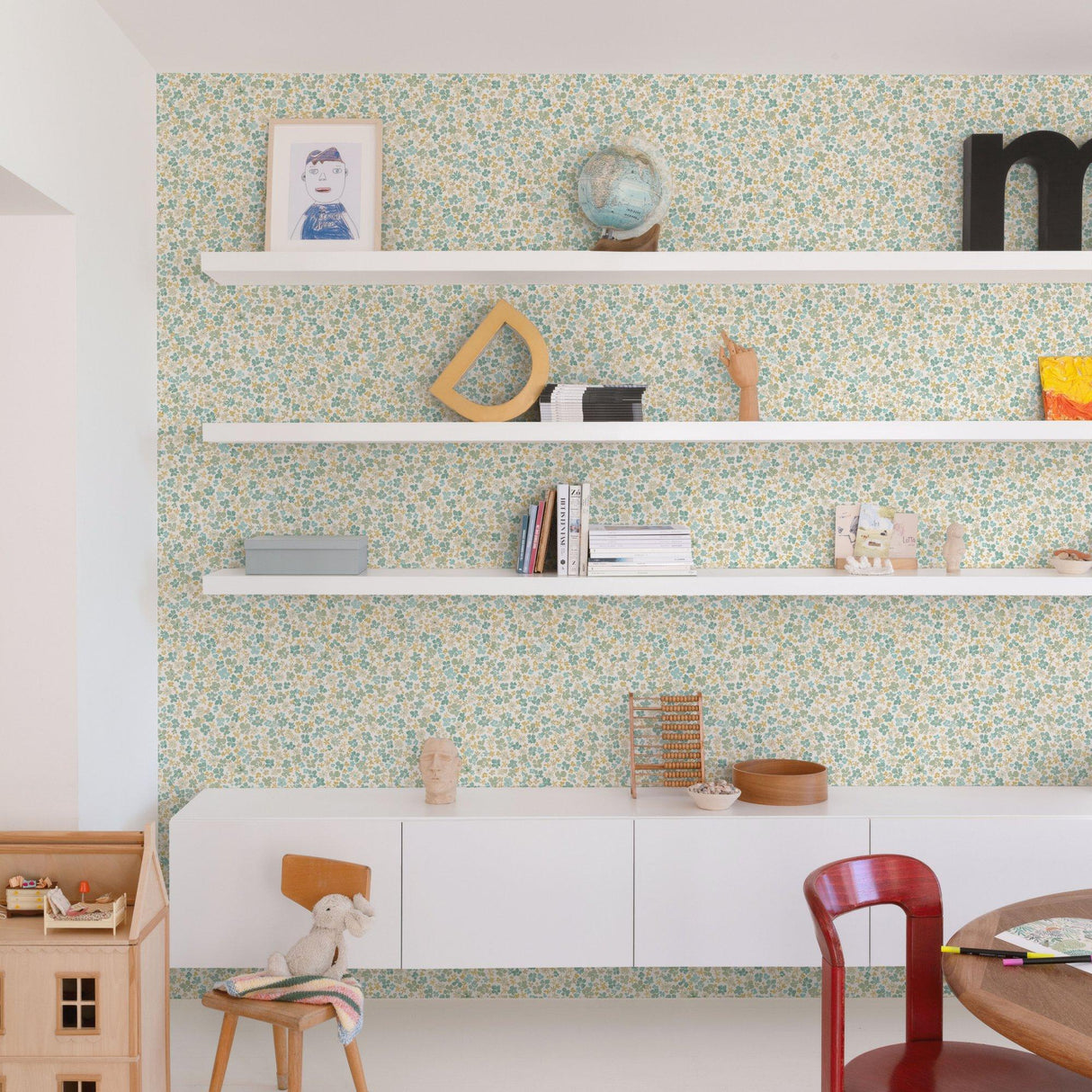 Galerie GDLD3009 Little Dreamers Classical Floral All-over Green Wallpaper GDLD3009 Green Wallpaper