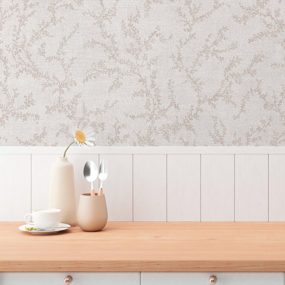 Galerie GG82119 Hygge Home Trailing Vines Motif Pink Wallpaper GG82119 Pink Wallpaper