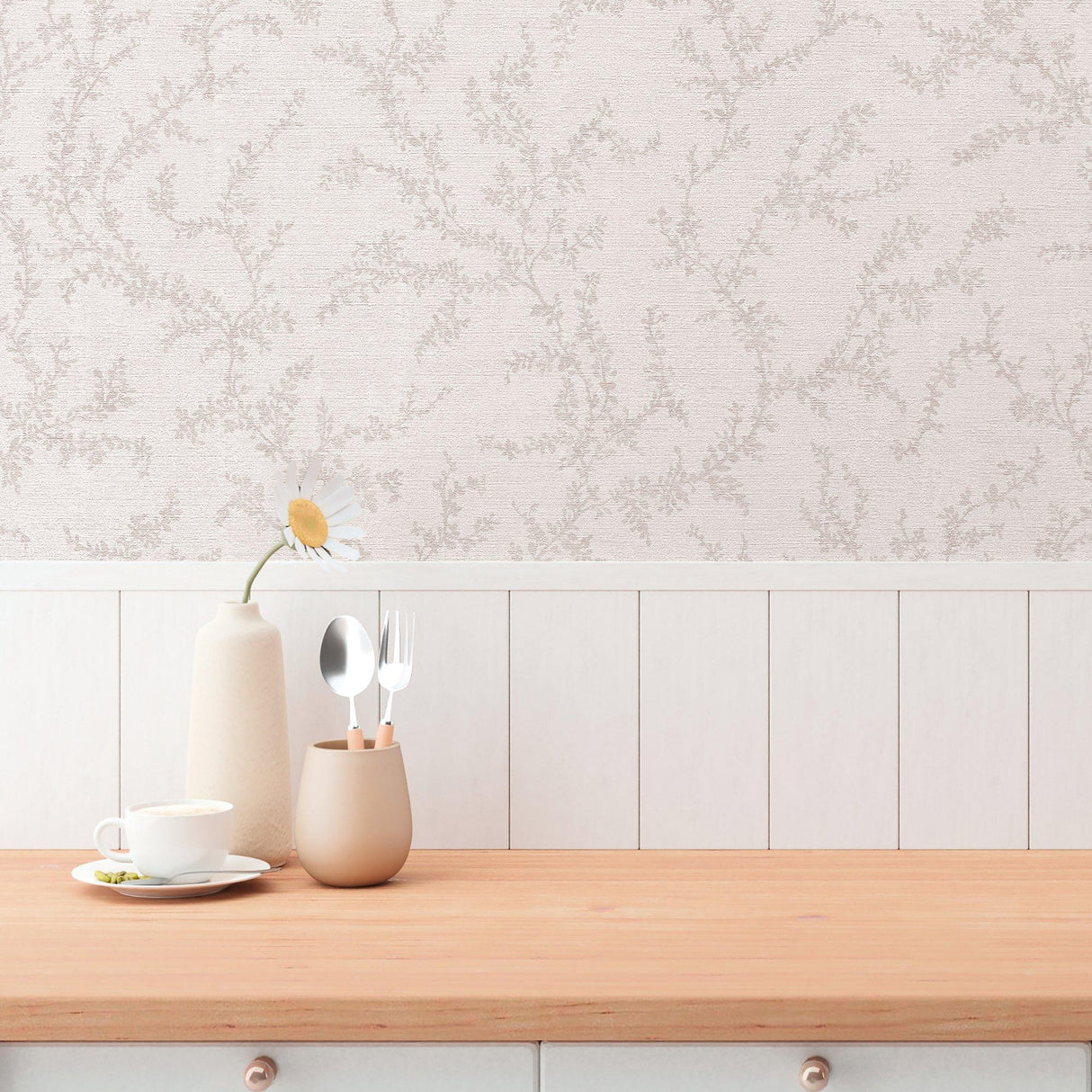 Galerie GG82120 Hygge Home Trailing Vines Motif Beige Wallpaper GG82120 Beige Wallpaper