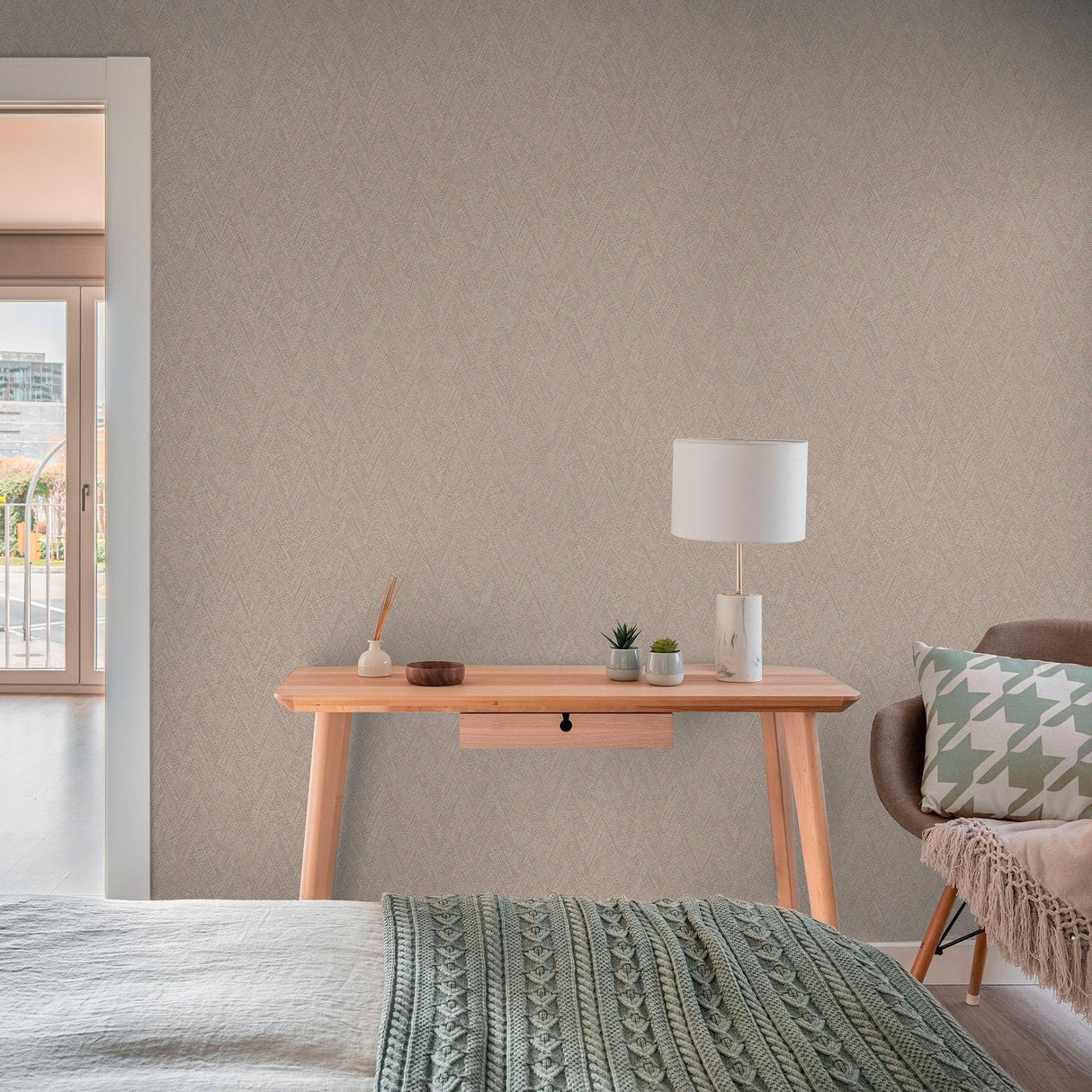 Galerie GG82125 Hygge Home Herringbone Weave Motif Brown Wallpaper GG82125 Brown Wallpaper
