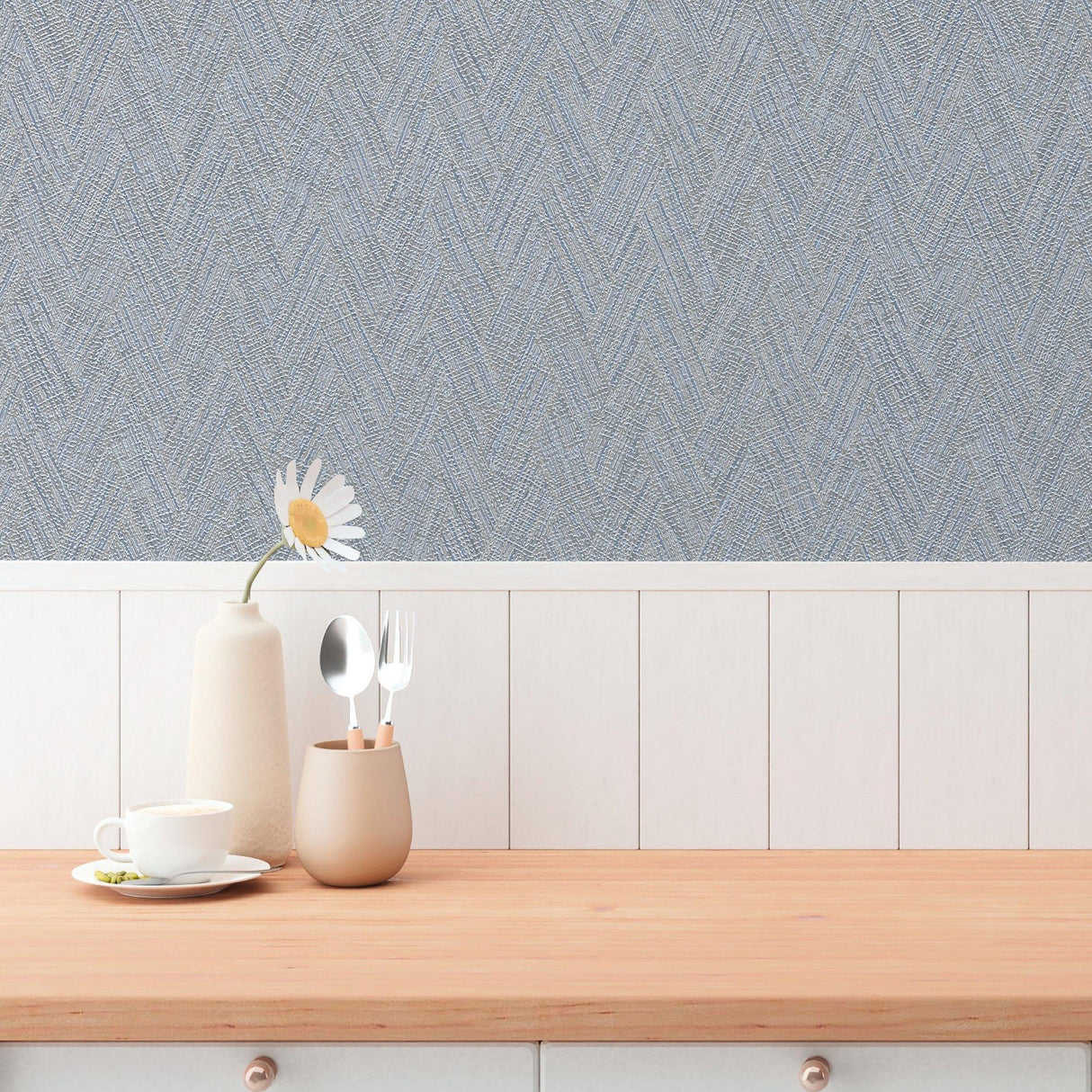 Galerie GG82129 Hygge Home Herringbone Weave Motif Blue Wallpaper GG82129 Blue Wallpaper