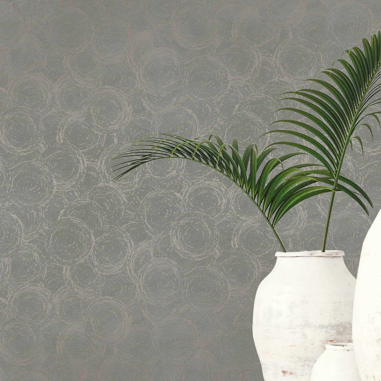 Galerie GG82130 Hygge Home Stone Circles Motif Green Wallpaper GG82130 Green Wallpaper