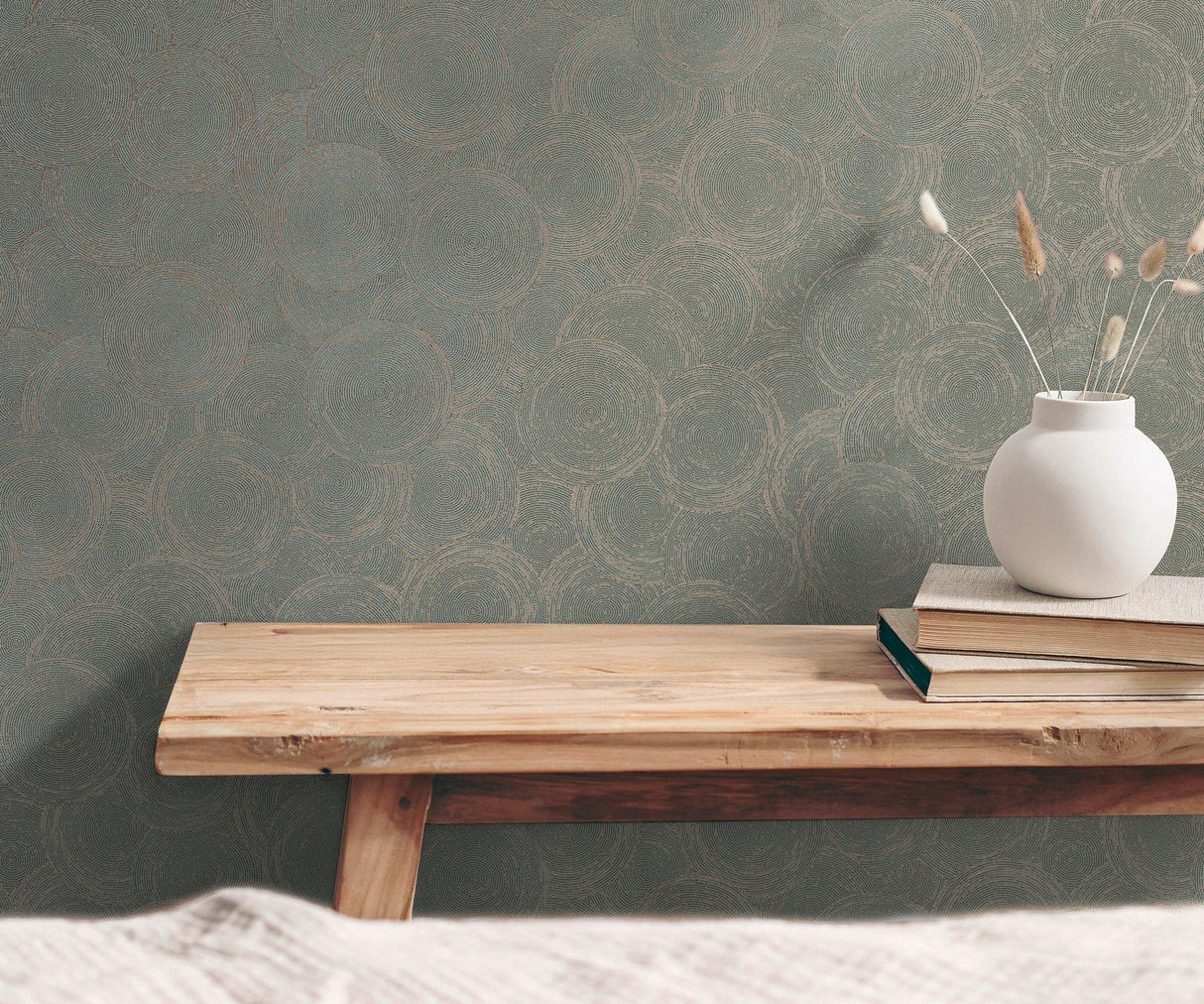 Galerie GG82130 Hygge Home Stone Circles Motif Green Wallpaper GG82130 Green Wallpaper