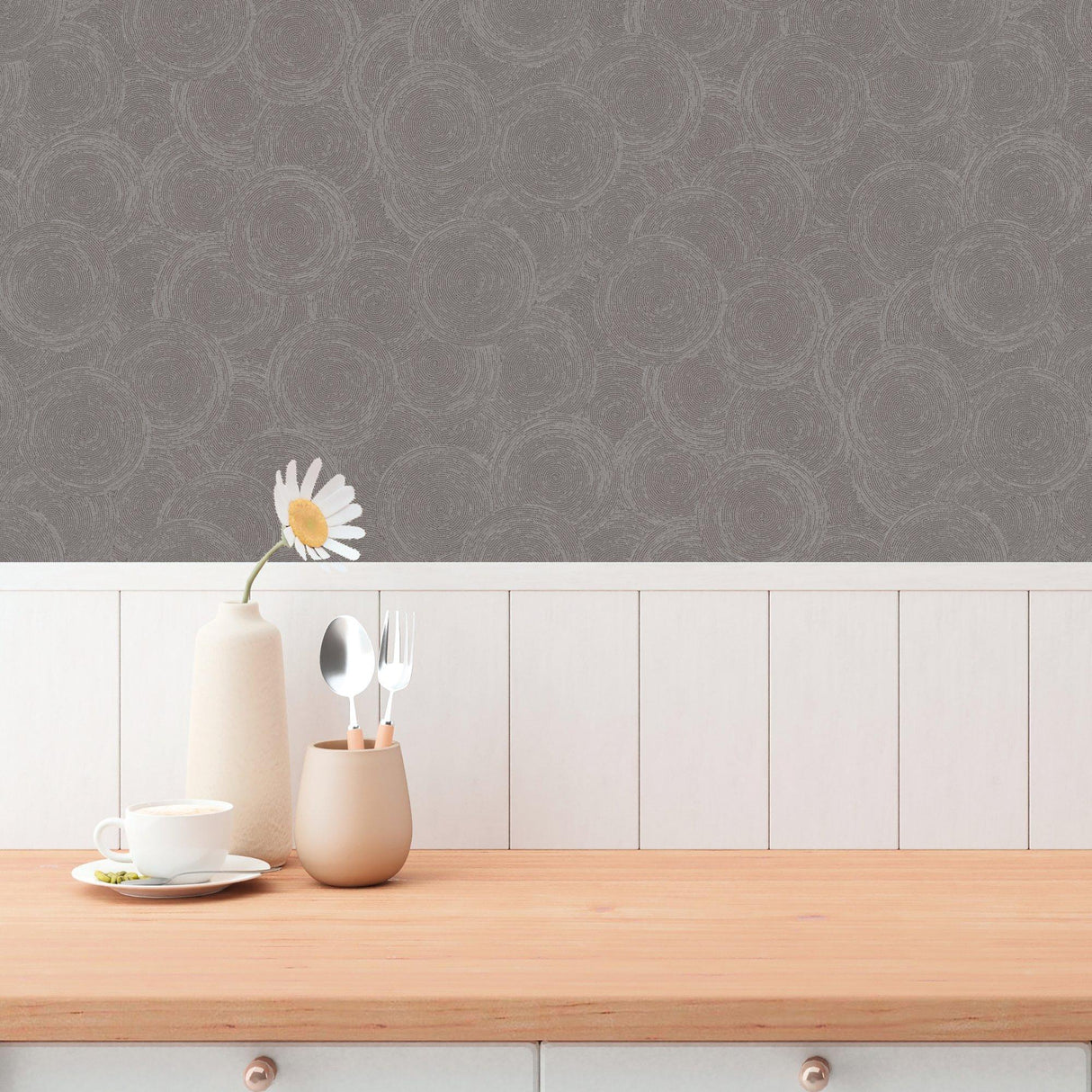 Galerie GG82131 Hygge Home Stone Circles Motif Brown Wallpaper GG82131 Brown Wallpaper