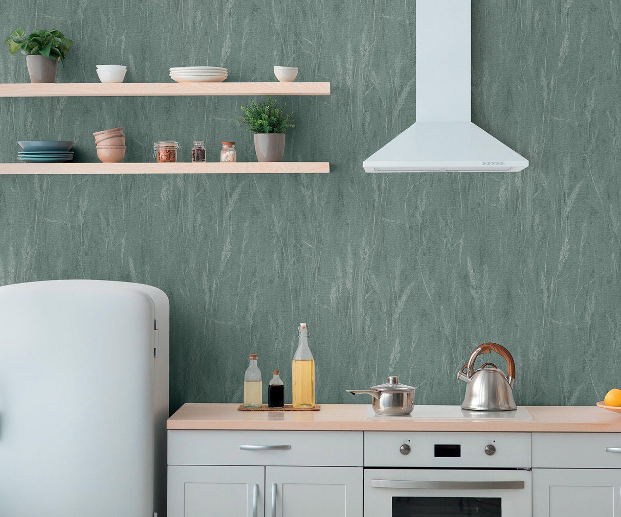 Galerie GG82136 Hygge Home Meadow Stems Motif Green Wallpaper GG82136 Green Wallpaper