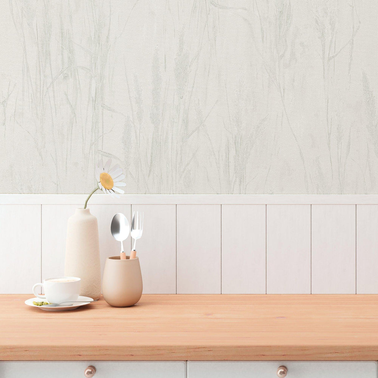 Galerie GG82140 Hygge Home Meadow Stems Motif Beige Wallpaper GG82140 Beige Wallpaper