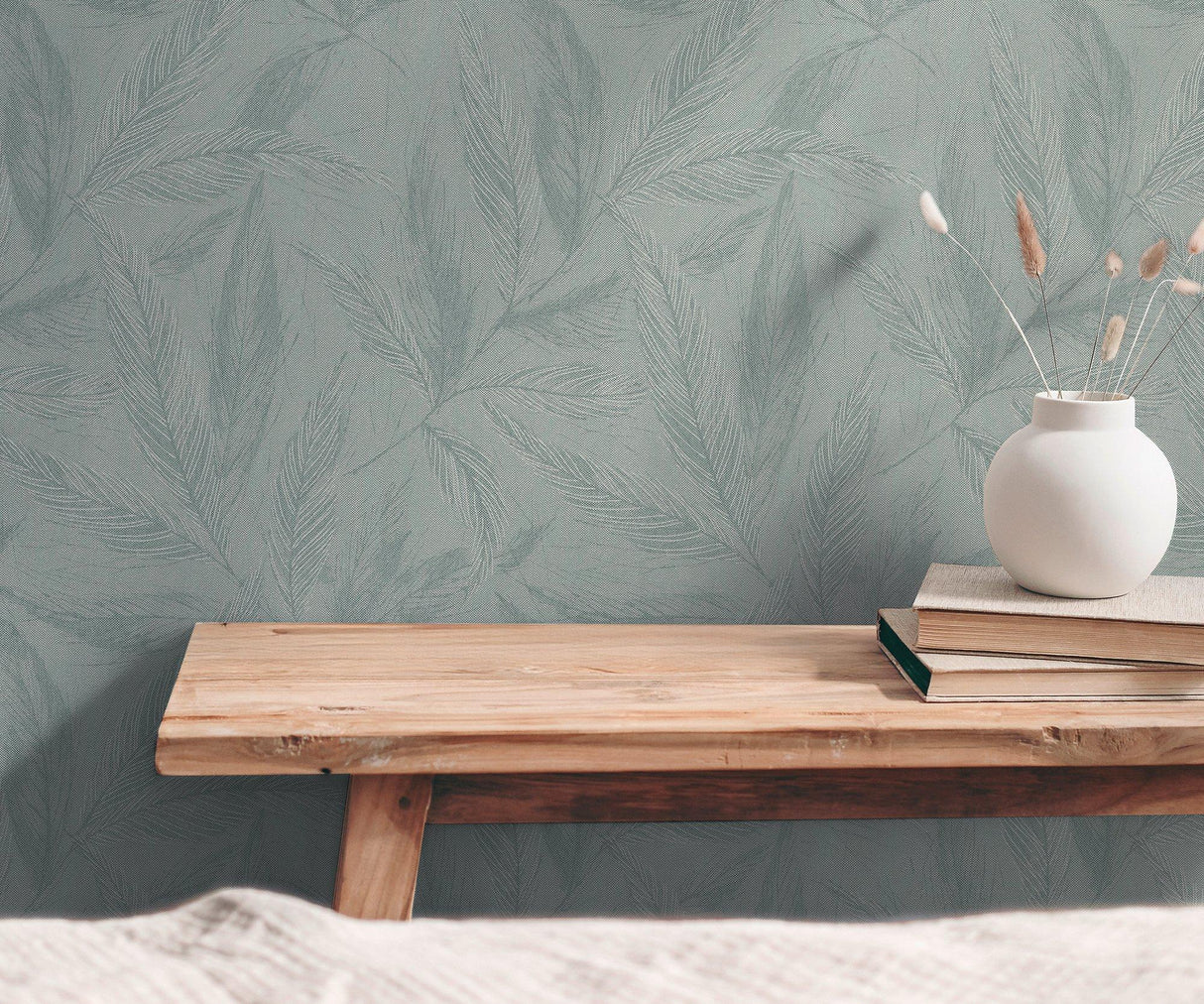 Galerie GG82150 Hygge Home Fern Weave Motif Green Wallpaper GG82150 Green Wallpaper