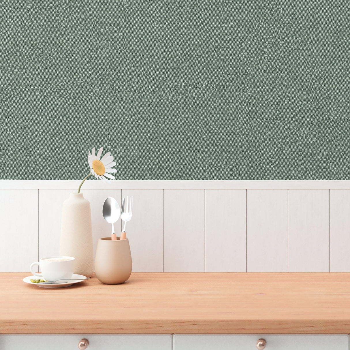 Galerie GG82154 Hygge Home Plain Texture Green Wallpaper GG82154 Green Wallpaper