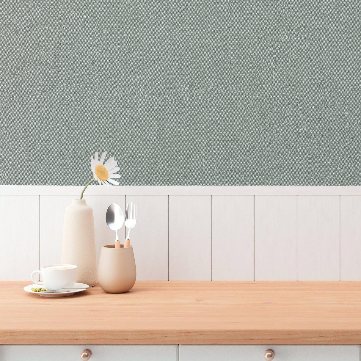 Galerie GG82155 Hygge Home Plain Texture Green Wallpaper GG82155 Green Wallpaper