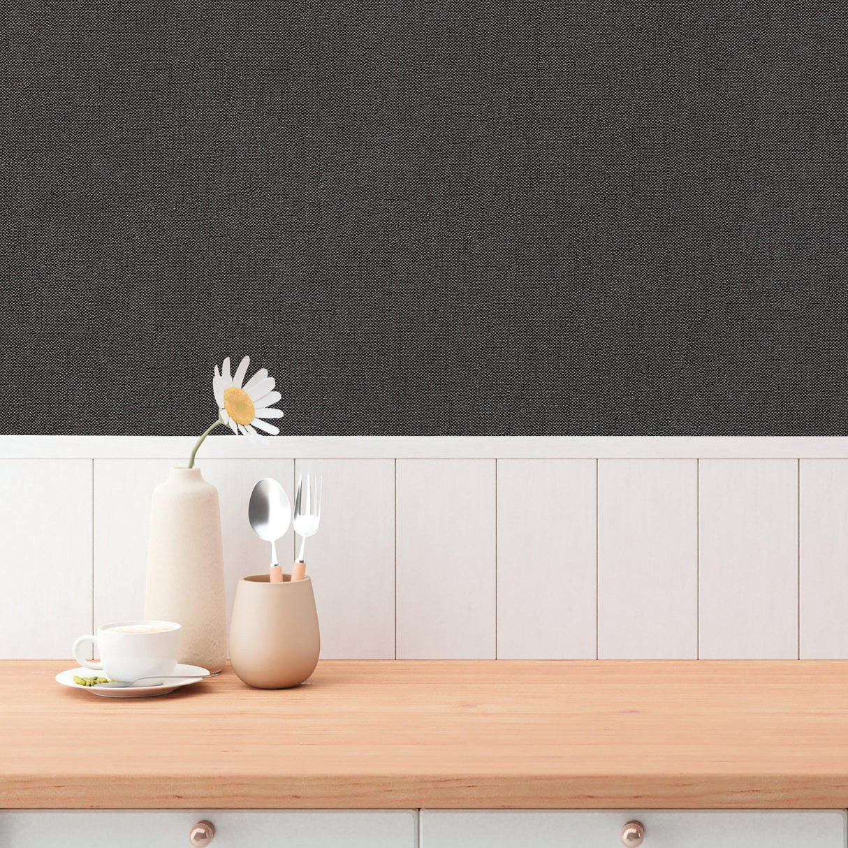Galerie GG82162 Hygge Home Plain Texture Black Wallpaper GG82162 Black Wallpaper