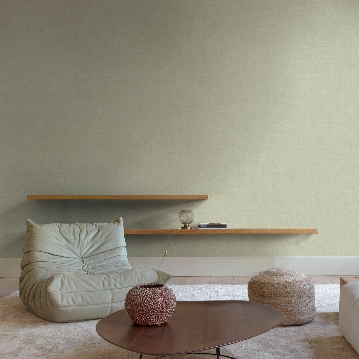 Galerie INA71013 Inia Textile Plain Green Wallpaper INA71013 Green Wallpaper