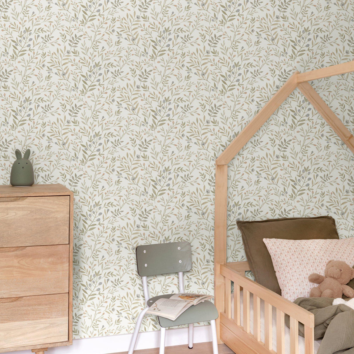 Galerie INA78802 Inia Classical Floral All-over Green Wallpaper INA78802 Green Wallpaper