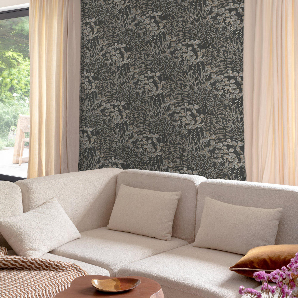 Galerie INA78903 Inia Branched Leaves All-over Black Wallpaper INA78903 Black Wallpaper