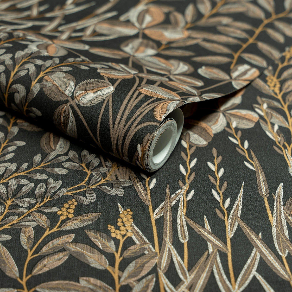 Galerie INA78903 Inia Branched Leaves All-over Black Wallpaper INA78903 Black Wallpaper