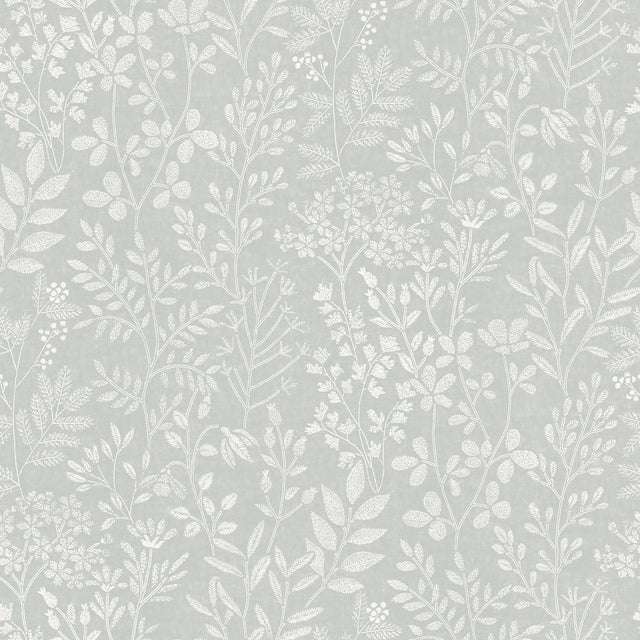 Galerie KR205001 Karuna Branched Leaves All-over Grey Wallpaper KR205001 Grey Wallpaper