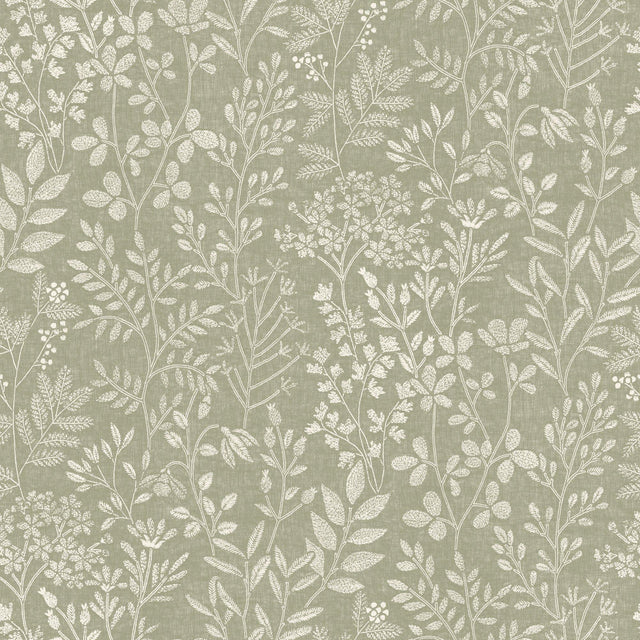 Galerie KR205003 Karuna Branched Leaves All-over Green Wallpaper KR205003 Green Wallpaper