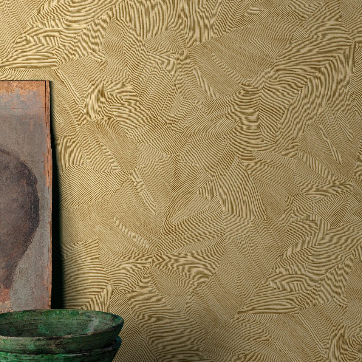 Galerie KRA67602 Karuna Branched Leaves Motive Gold Wallpaper KRA67602 Gold Wallpaper