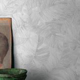 Galerie KRA67603 Karuna Branched Leaves Motive White Wallpaper KRA67603 White Wallpaper