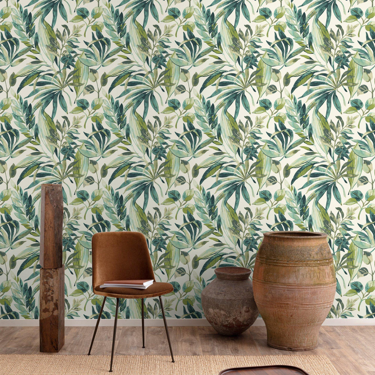 Galerie KRA71201 Karuna Branched Leaves Motive Green Wallpaper KRA71201 Green Wallpaper