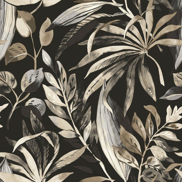 Galerie KRA71203 Karuna Branched Leaves Motive Black Wallpaper KRA71203 Black Wallpaper