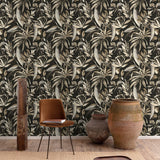 Galerie KRA71203 Karuna Branched Leaves Motive Black Wallpaper KRA71203 Black Wallpaper
