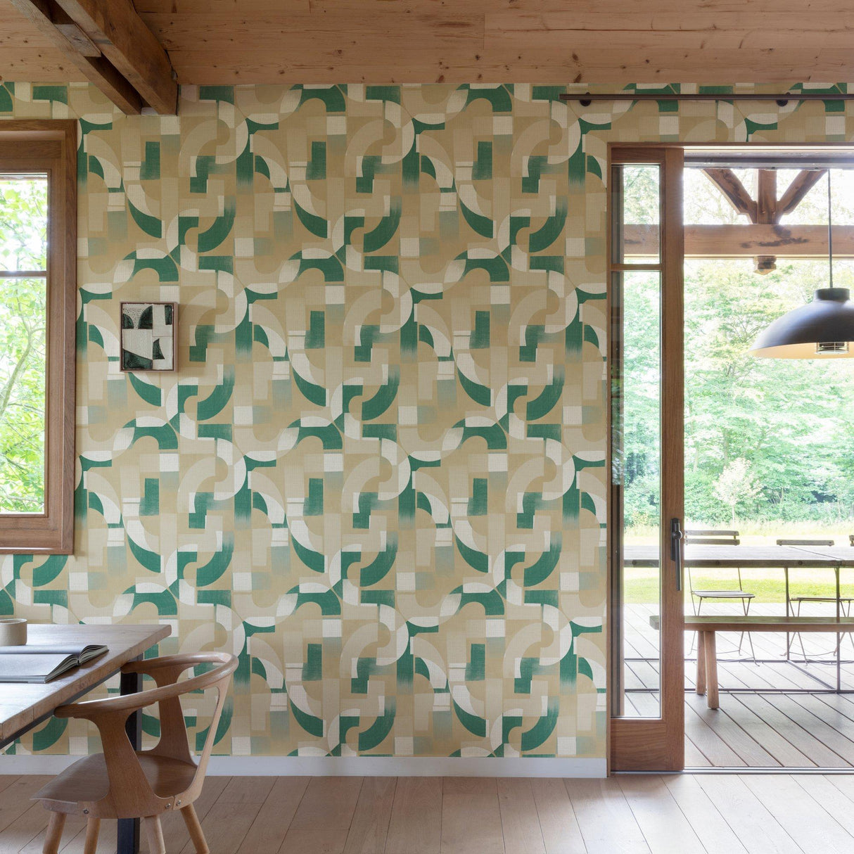 Galerie KRA76001 Karuna Geometric All-over Green Wallpaper KRA76001 Green Wallpaper