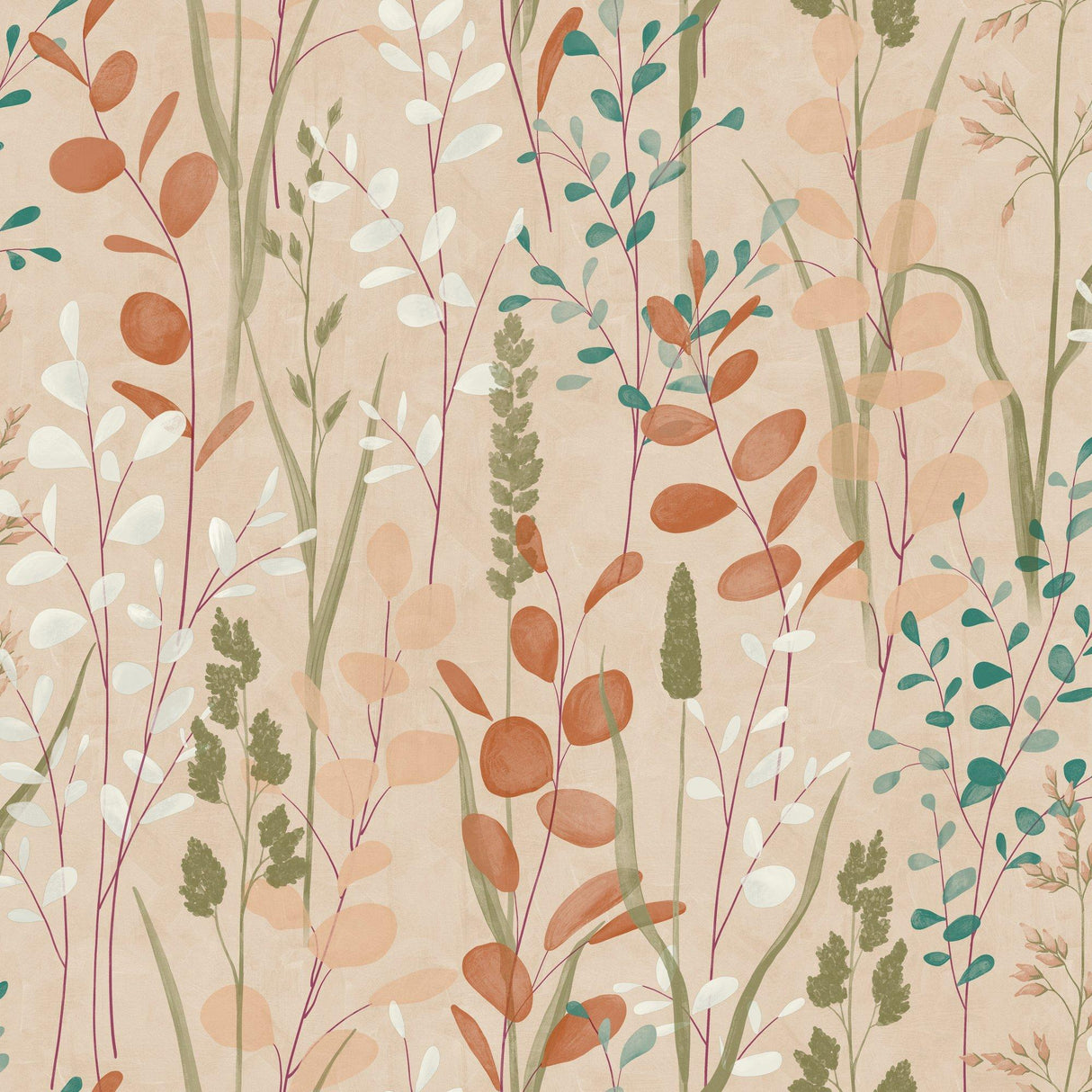 Galerie KRA76201 Karuna Branched Leaves All-over Orange Wallpaper KRA76201 Orange Wallpaper