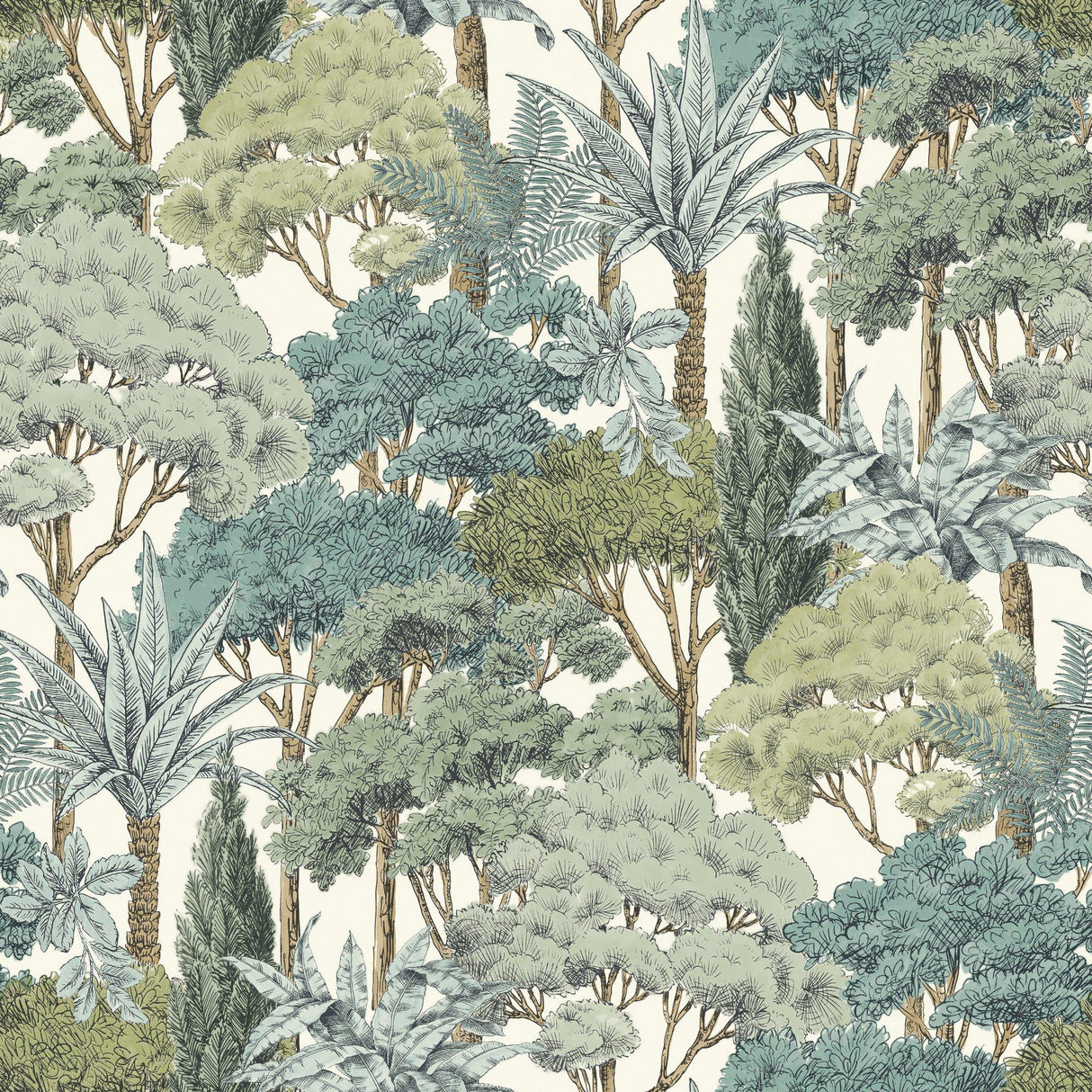 Galerie KRA76302 Karuna Branched Leaves All-over Green Wallpaper KRA76302 Green Wallpaper