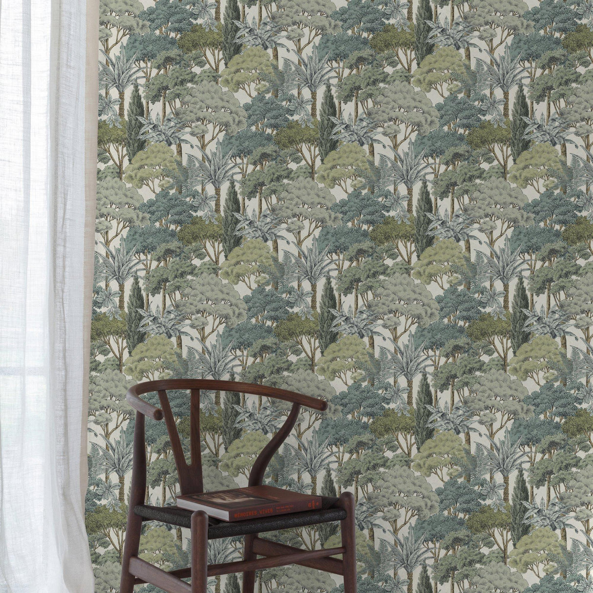 Galerie KRA76302 Karuna Branched Leaves All-over Green Wallpaper KRA76302 Green Wallpaper