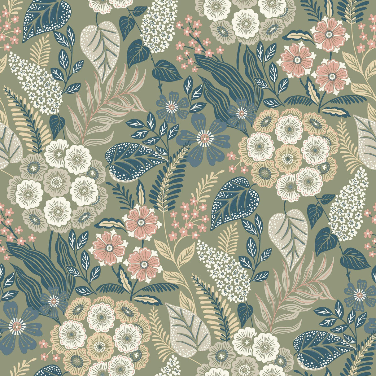 Galerie KRA76603 Karuna Classical Floral All-over Green Wallpaper KRA76603 Green Wallpaper