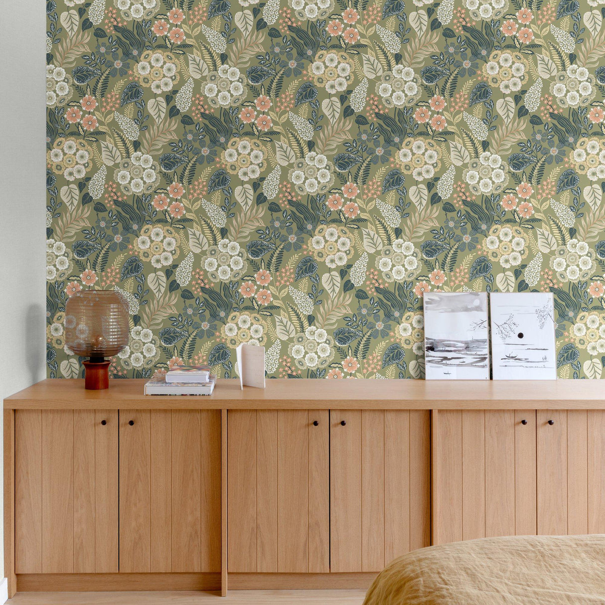 Galerie KRA76603 Karuna Classical Floral All-over Green Wallpaper KRA76603 Green Wallpaper