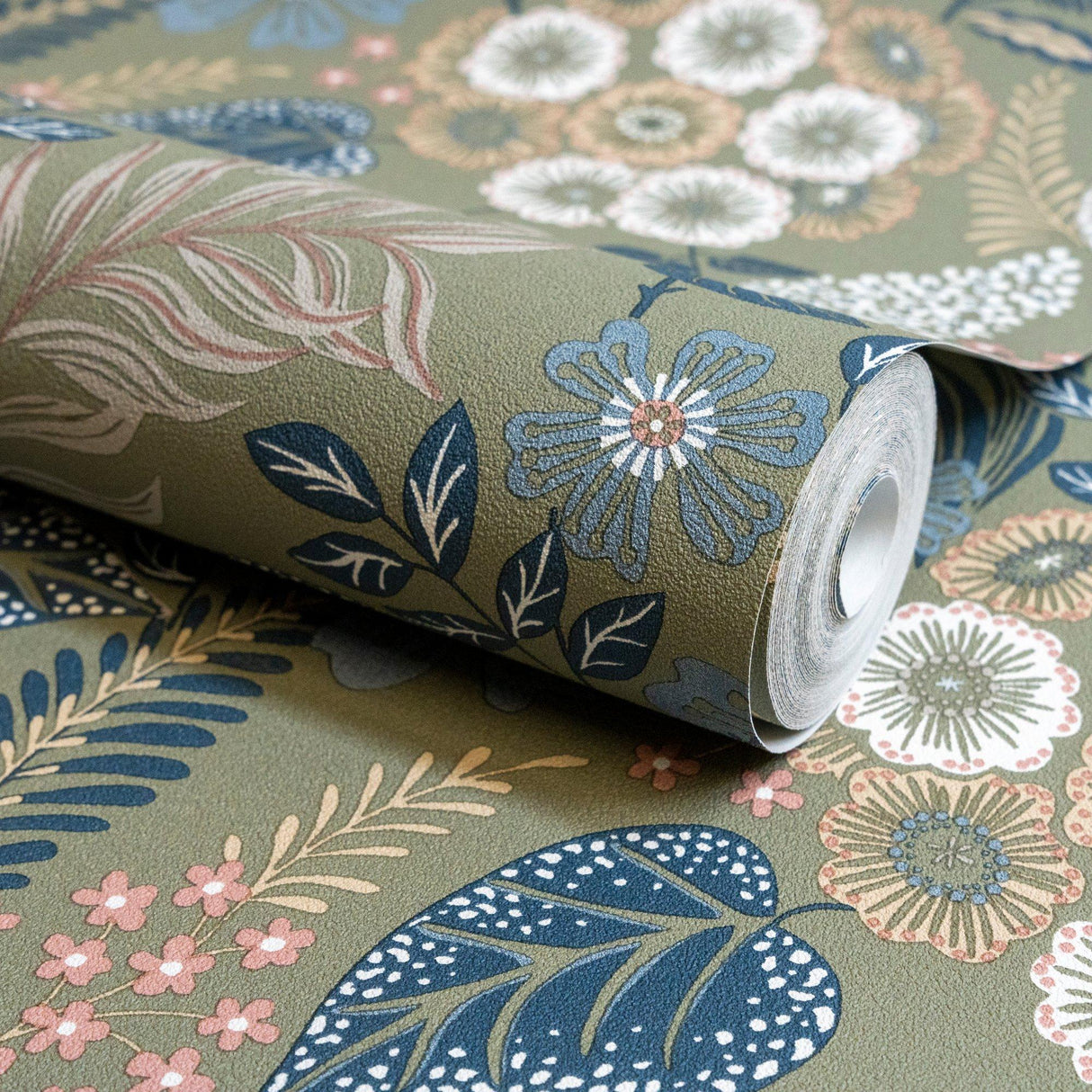 Galerie KRA76603 Karuna Classical Floral All-over Green Wallpaper KRA76603 Green Wallpaper
