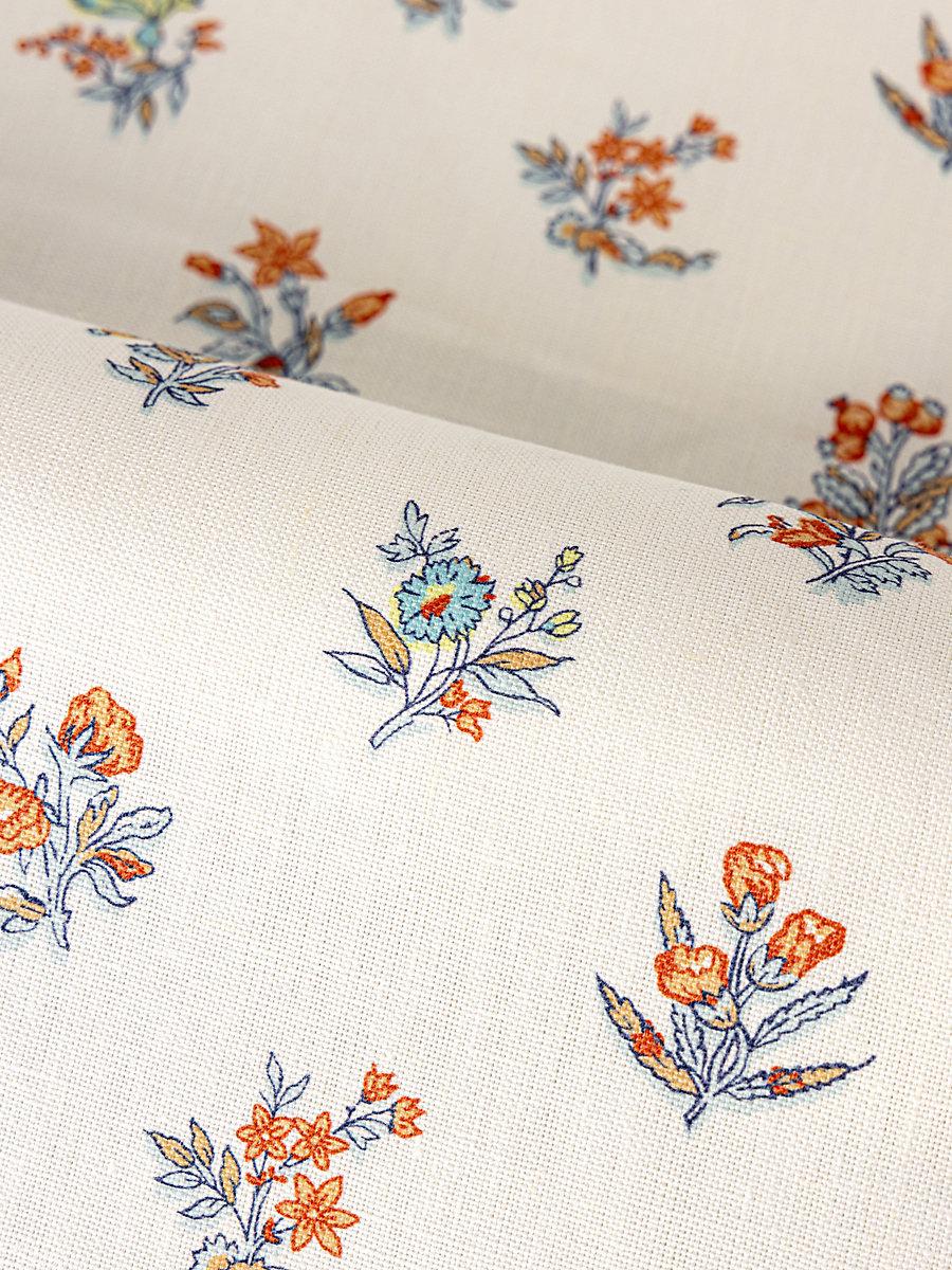 Scalamandre Summer Flora Print Tangerine Sky Fabric