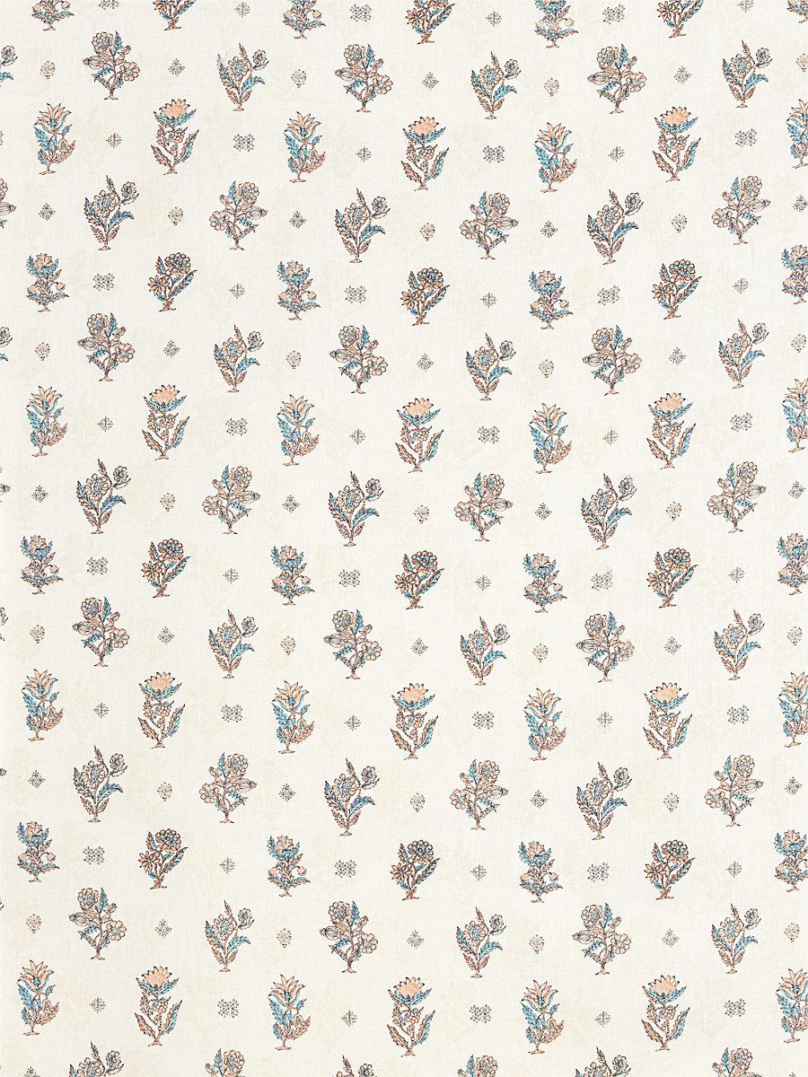 Scalamandre Calico Print Peach Aqua Fabric