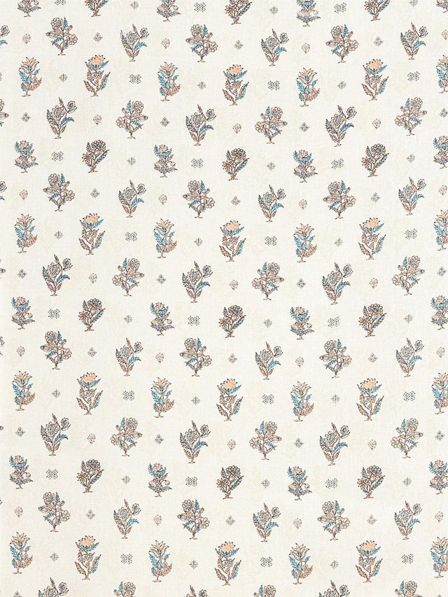Scalamandre Calico Print Peach Aqua Fabric