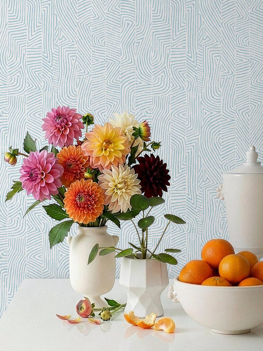 Hinson Combed Stripe Wallcovering Aqua Wallpaper
