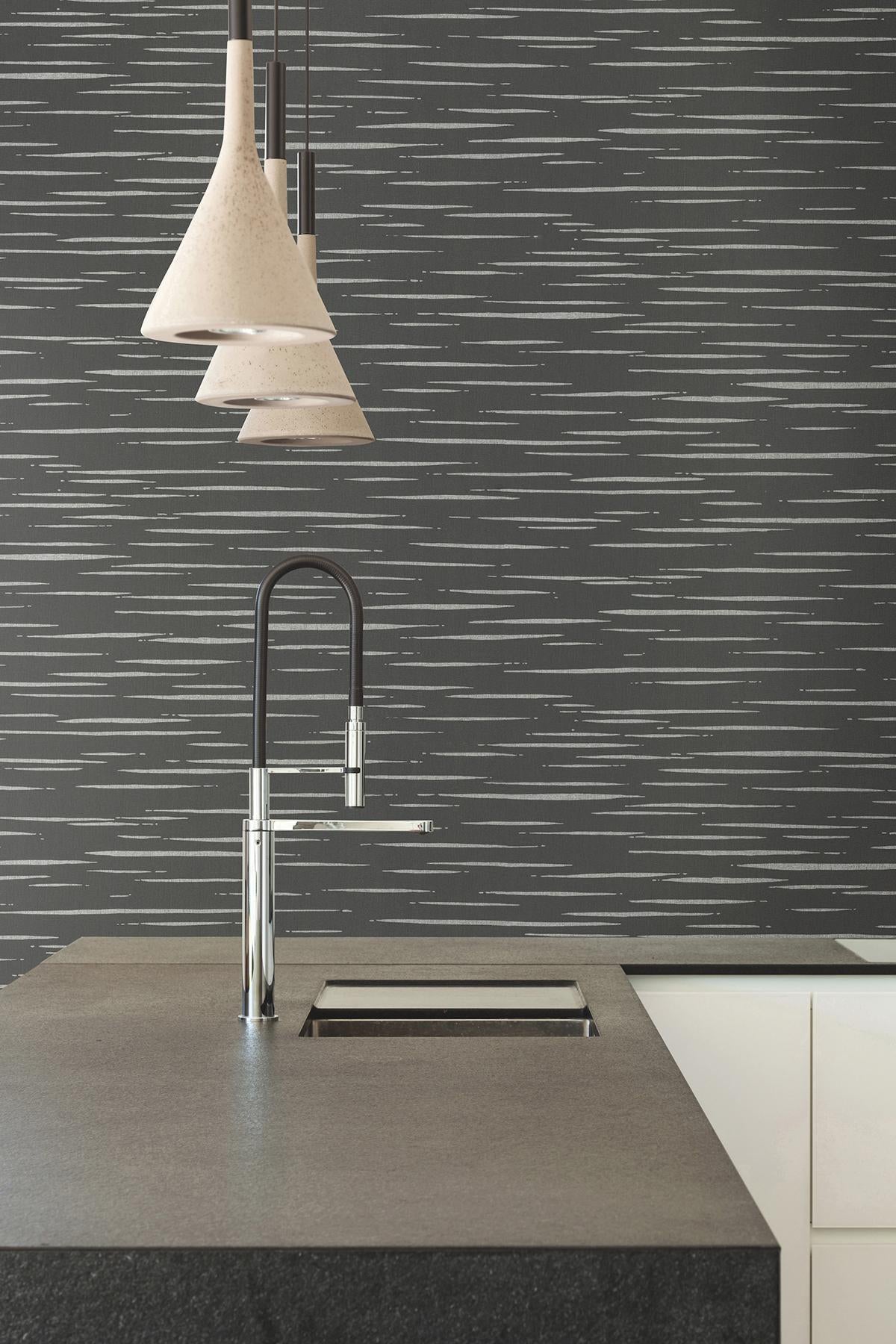 York Longitude Charcoal Striated Wallpaper